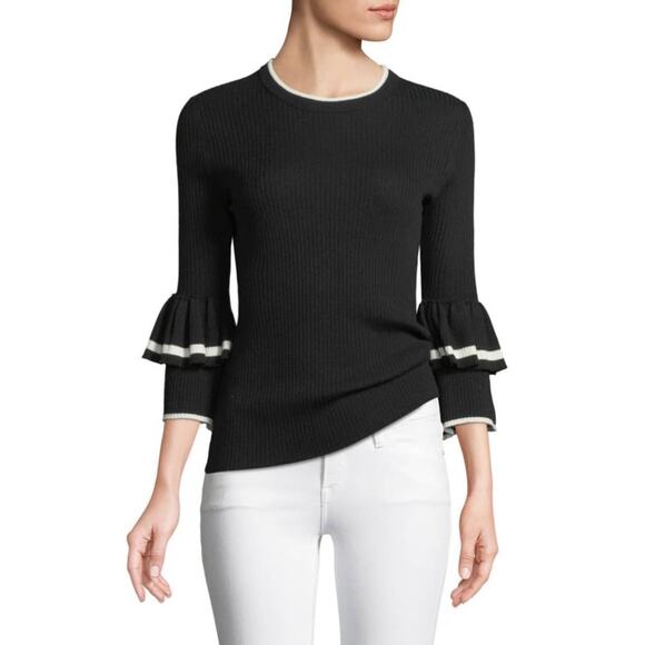 FRAME Ruffle-Cuff Rib-Knit Wool Sweater - Picture 1 of 8